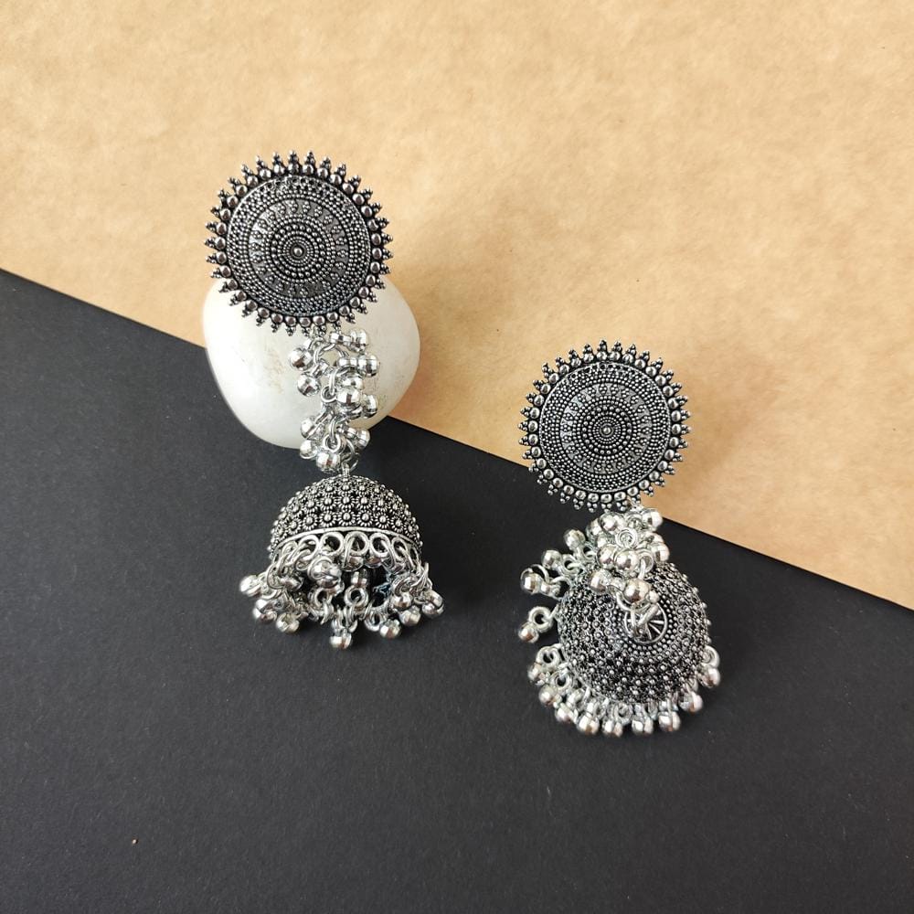 Elegant Silver Oxidised Jhumka Earrings For Women