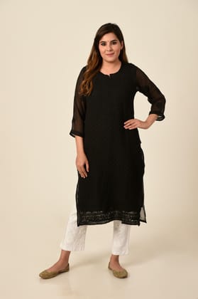 Ladies New Fashion Semi Georgette Kurti Black