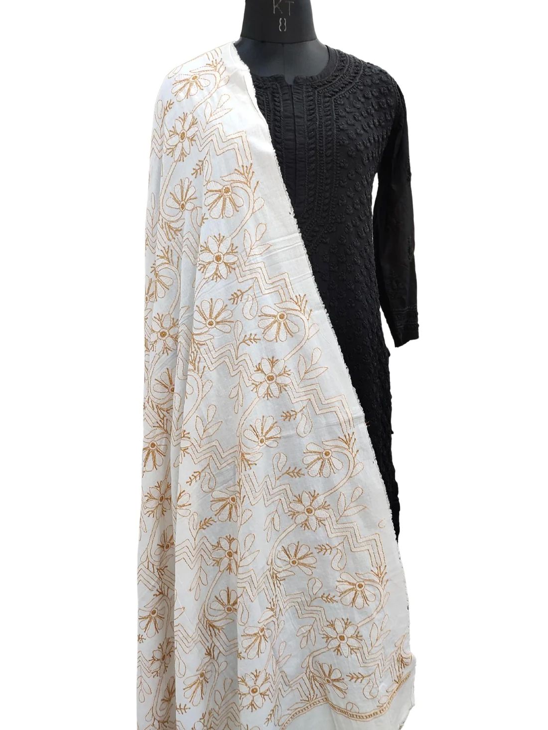 Chikan Hand Embroidered White Malmal Cotton