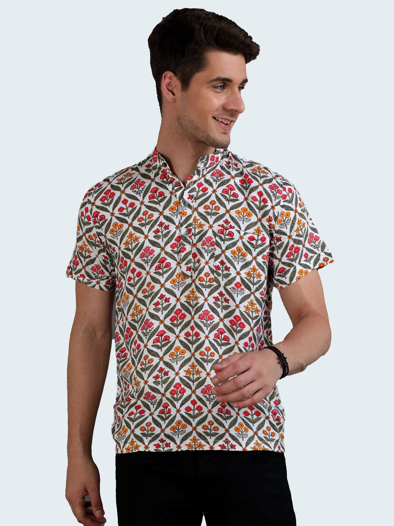 Geofloral Printed Half Sleeves Kurta Shirt