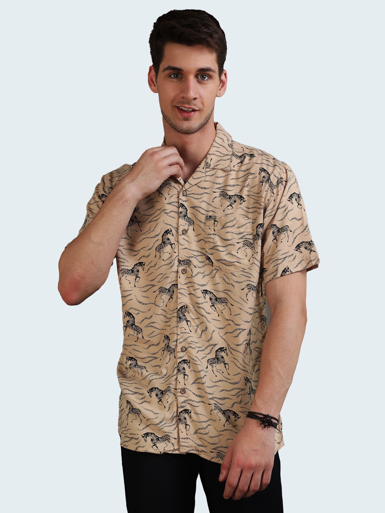 Safari Wilderness Half Sleeves Cuban Collar Shirt