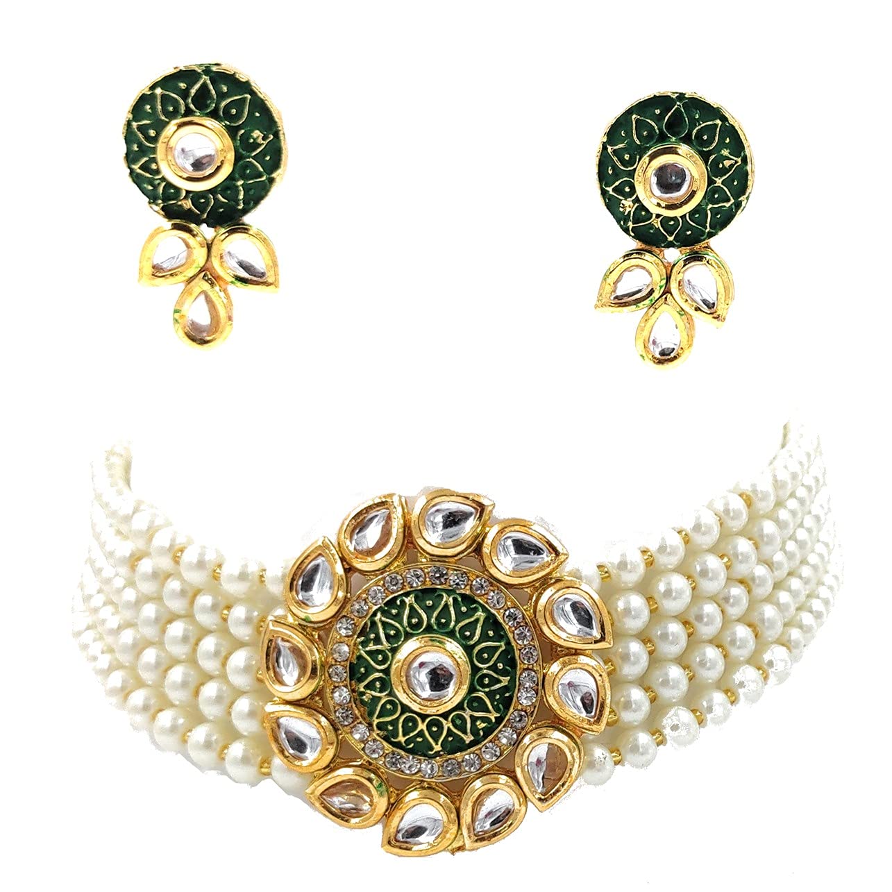 SHIVOHUM CREATION Moti Choker Kundan Pendant Jewellery Set with Earrings for Women & Girls