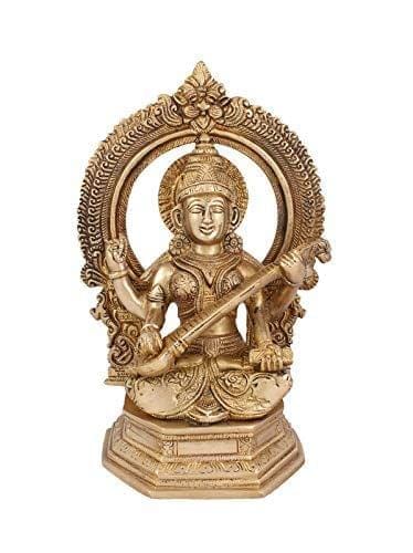 Arihant Craft� Hindu Goddess Saraswati Idol Hand Work Showpiece � 24.5 cm (Brass, Gold)