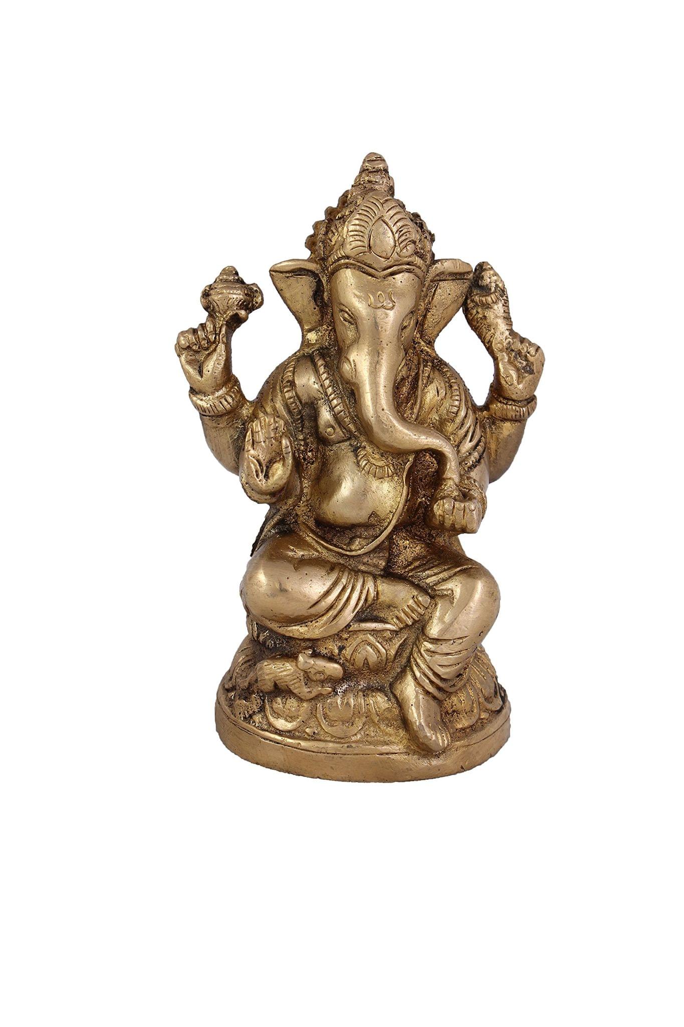 Arihant Craft� Hindu God Ganesha Idol Hand Craft Showpiece � 11.5 cm (Brass, Gold)