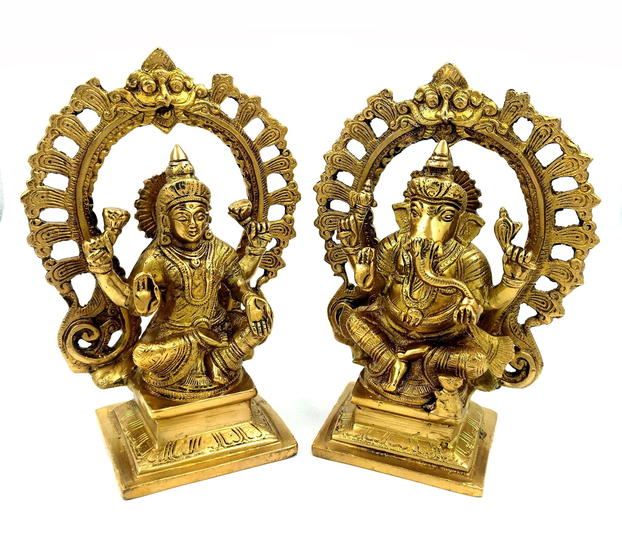 Arihant Craft� Hindu God Lakshmi Ganesha Idol Statue Sculpture Hand Work Showpiece � 19.5 cm (Brass, Gold)