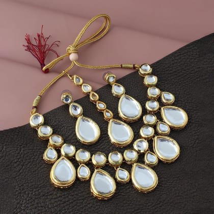 LUCKY JEWELLERY Back Meenakari 18k Gold Plated White Color  Tika Earring Combo Uncut Big Faux Kundan Choker Necklace set