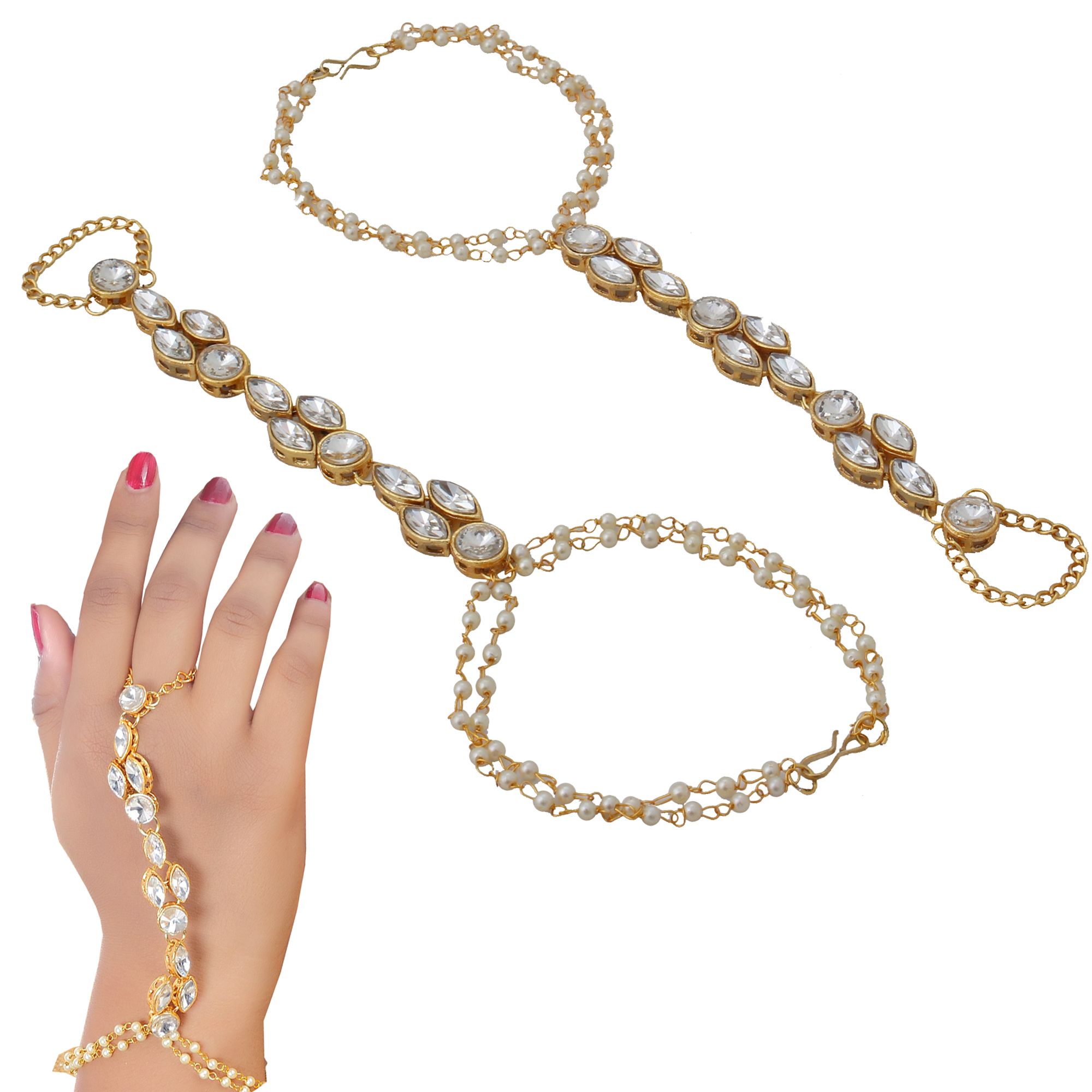 Gold Plated Bridal Hand Bracelets with Adjustable Ring - Hand Bangle f –  AKIAMORE