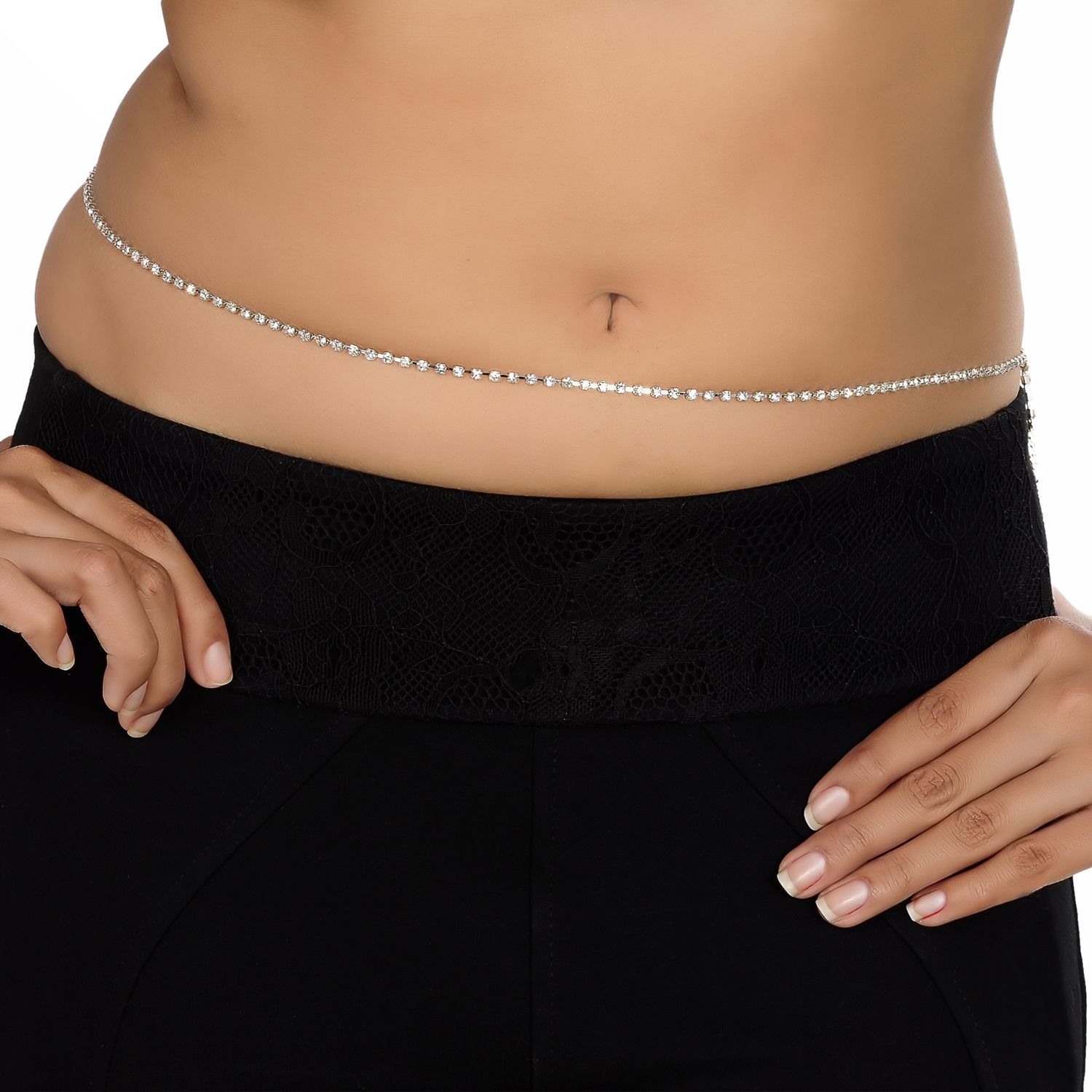 Lucky Jewellery Designer Silver White Color Alloy Waist Belt For Women & Girls