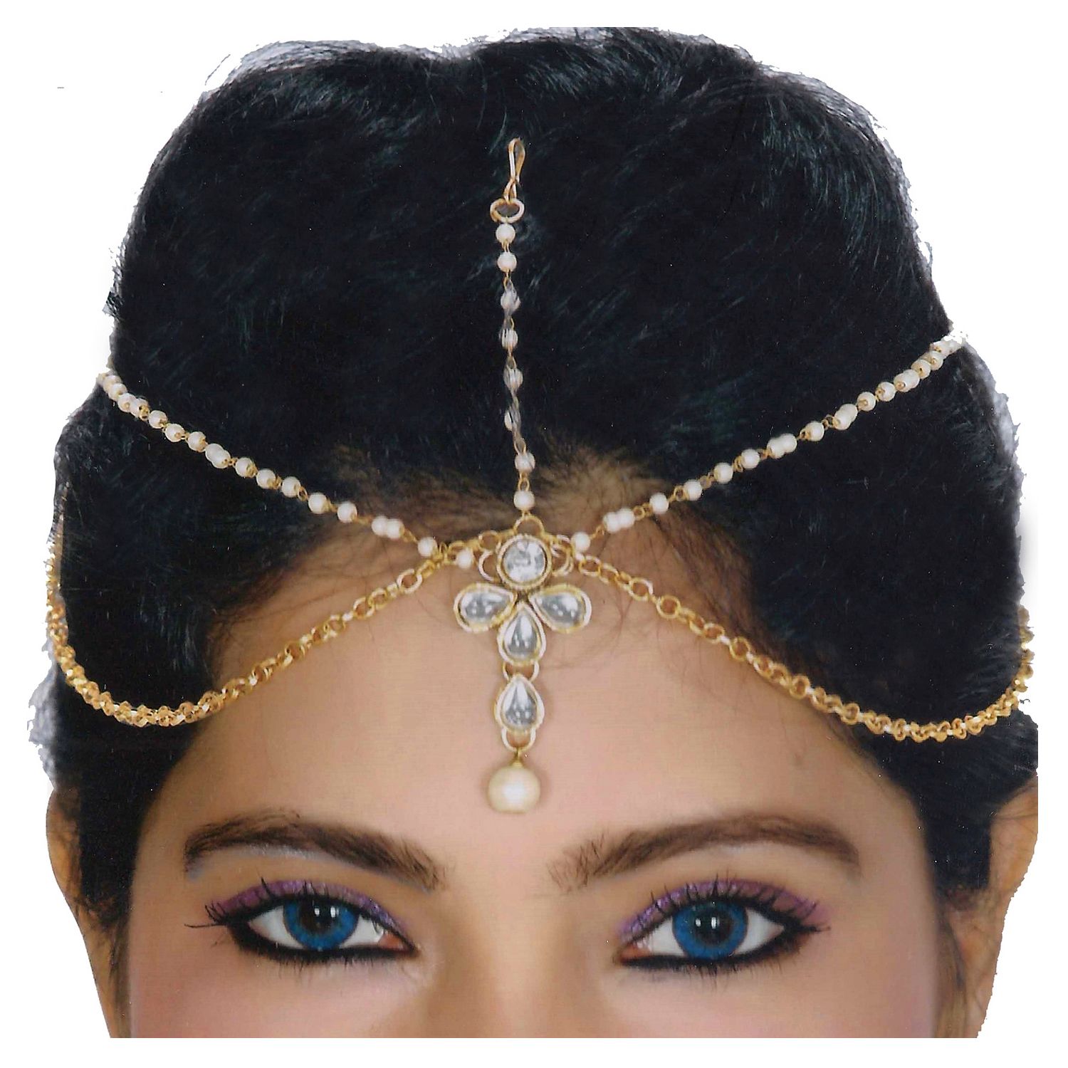 Lucky Jewellery Casual Bridal Dulhan Kundan White Color Stone Moti Maang Tikka Pearl Matha Patti for Girls & Women