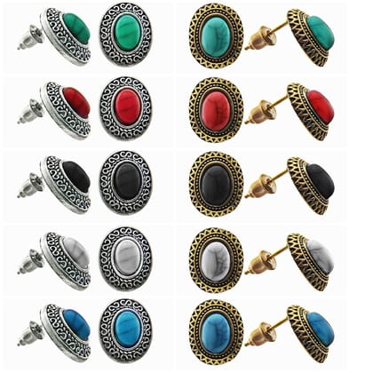 Lucky Jewellery Designer Oxidised Plating Tops Combo Pack Of 10 For Girls & Women