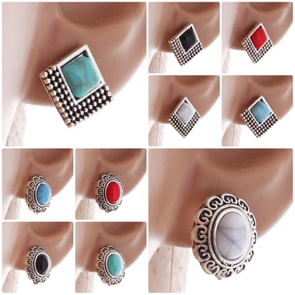 Lucky Jewellery Designer Oxidised Plating Tops Combo Pack Of 10 For Girls & Women