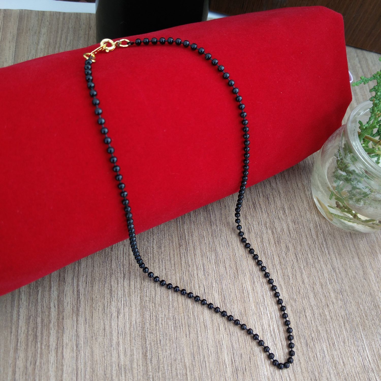 Lucky Jewellery Traditional Designer Mangalsutra Black Beads One Line Chain Necklace For Women (24-A3C-B3-B16)