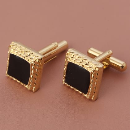 LUCKY JEWELLERY Unique Black Color Golden Plated Formal Wedding Shirt, Suit, Blazer Cufflinks Pair Set for Men.(172-M4C4-A5310)