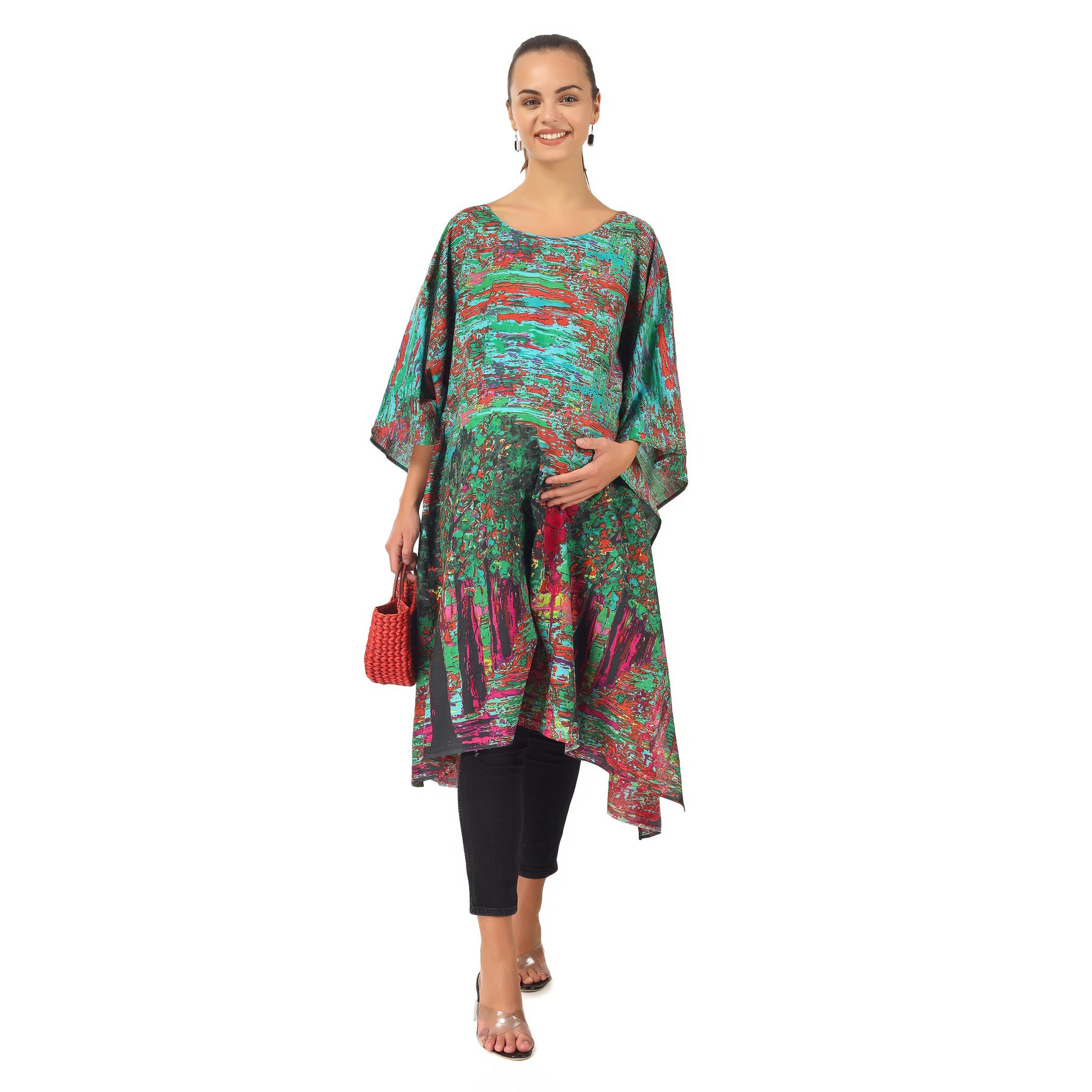 Jacobin Cuckoo Maternity Garments Multicolour Long Kaftan Dress for Women Free Size