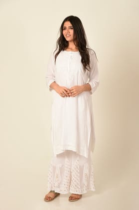 Ladies New Fashion Hand Chikankari Kurti White