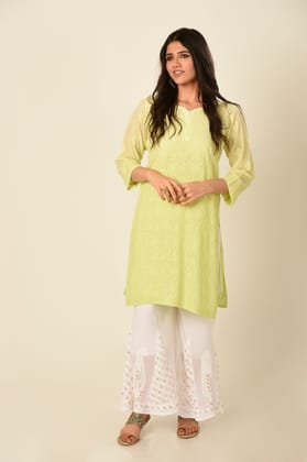 Ladies New Fashion Hand Chikankari Light Greeen Kurti