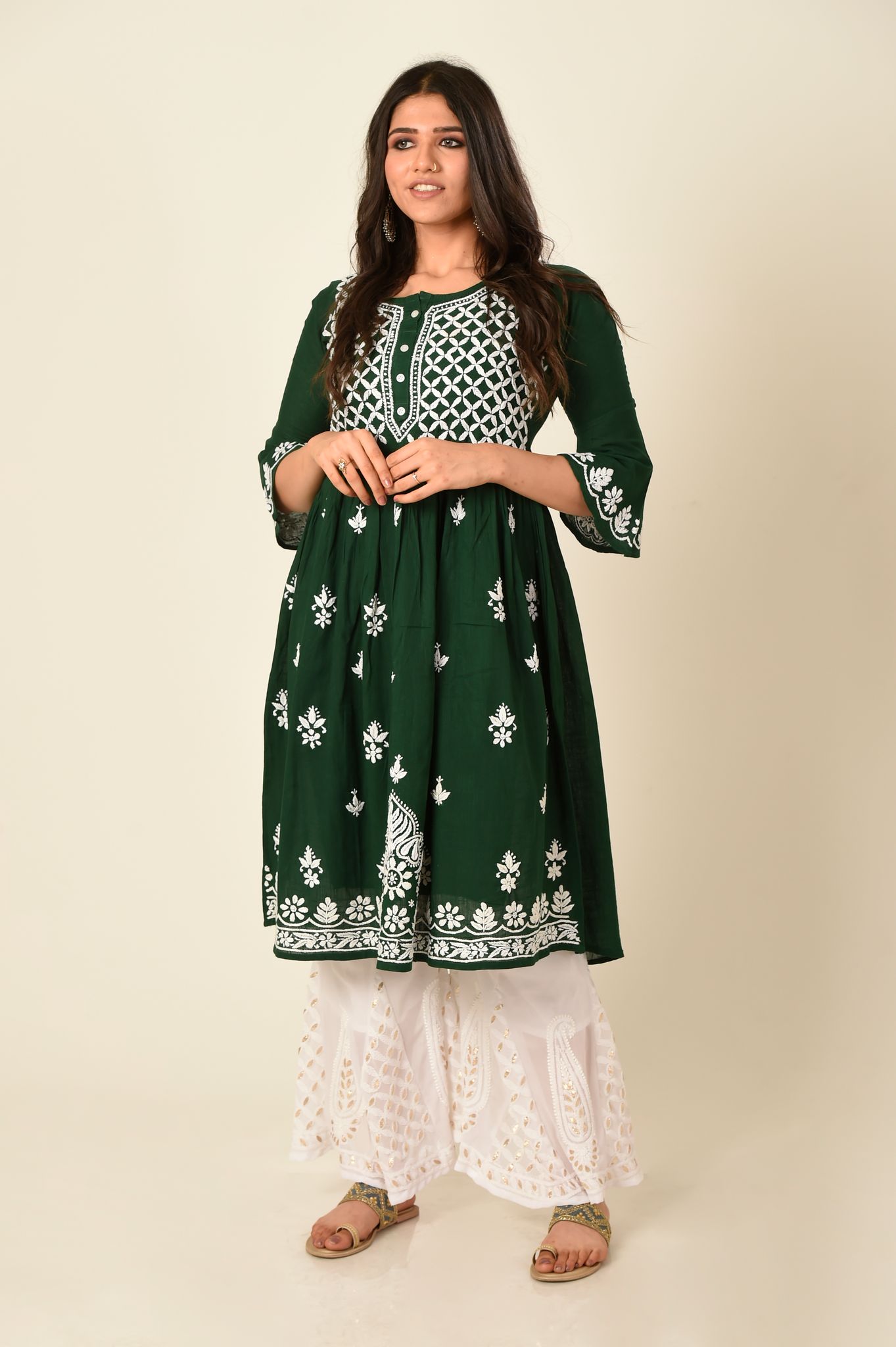 Ladies Dark Green New Fashion Hand Chikankari Kurti