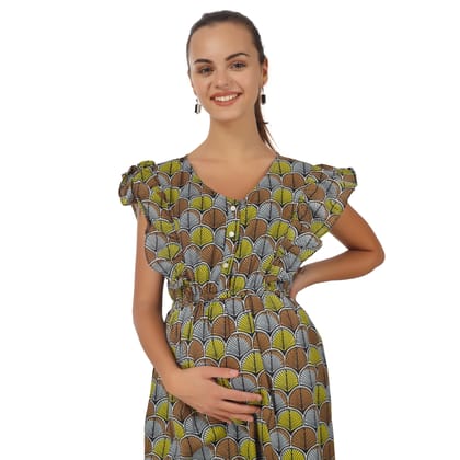 acobin Cuckoo Maternity Garments Lemon Yellow Long Frill Dress for Women