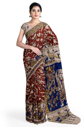 Red Cotton Kalamkari Printed Saree