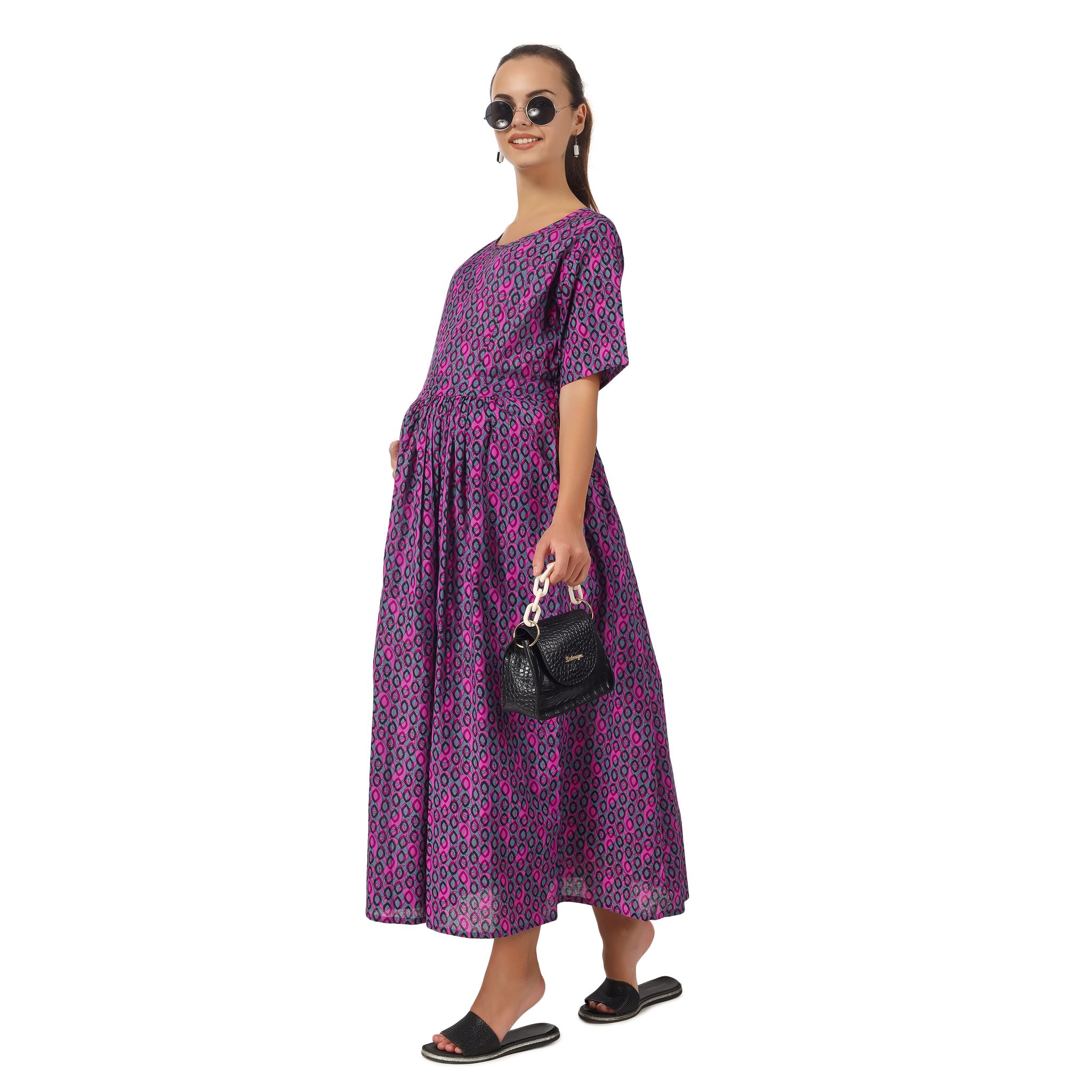 Jacobin Cuckoo Maternity Garments Purple Long Dress for Women