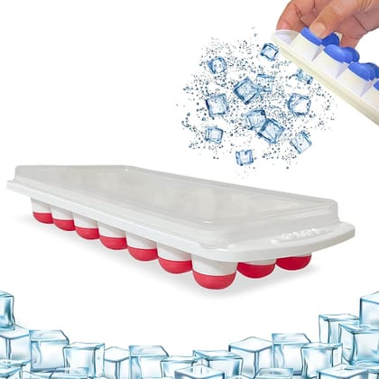 MANNAT 1pc 21 Cavity Pop Up Ice Cube Trays with Lid for Freezer with Easy Release Flexible Silicone Bottom, Stackable, 100% BPA Free, Food Grade (Multicolor/Random Color Sent)