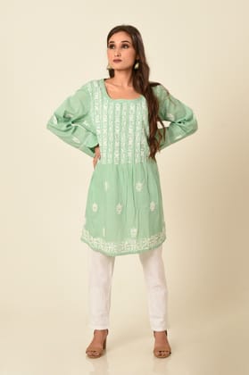 Ladies Green New Fashion Hand Chikankari Kurti