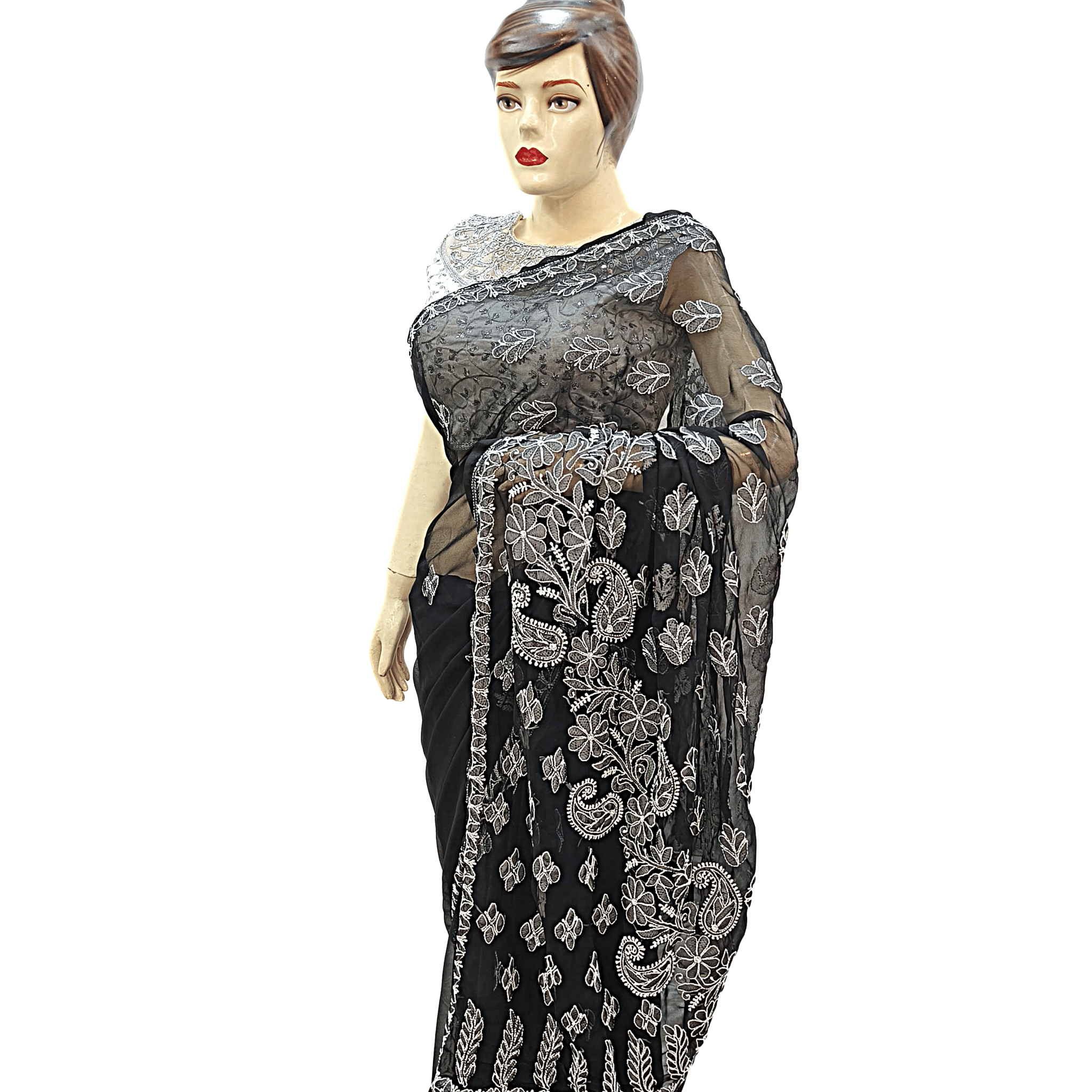 Georgette Saree With Handicrafted Chikankari Work