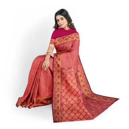 Rani Pink Color Double Shaded Zari Woven Saree with Unstitched Blouse