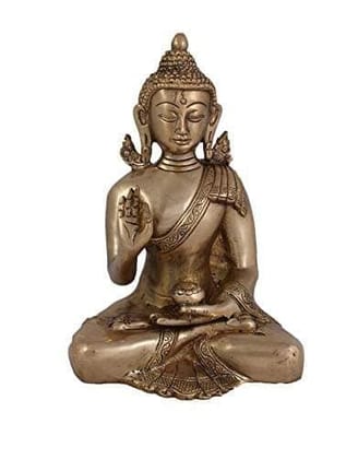 Arihant Craft� Ethnic Decor Lord Buddha Idol Hand Made � 19 cm (Brass, Gold)