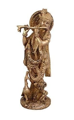 Arihant Craft� Hindu God Krishna Idol Hand Craft Showpiece � 24.5 cm (Brass, Gold)