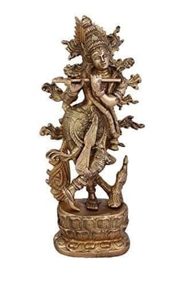 Arihant Craft� Hindu God Krishna Idol Hand Craft Showpiece � 30.5 cm (Brass, Gold)