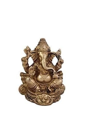 Arihant Craft� Hindu God Ganesha Idol Hand Craft Showpiece � 10 cm (Brass, Gold)