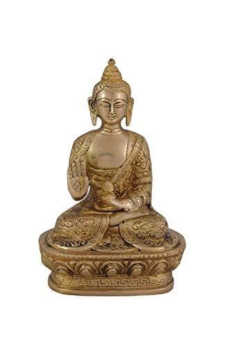 Arihant Craft� Ethnic Decor Lord Buddha Idol Hand Work Showpiece � 17.5 cm (Brass, Gold)