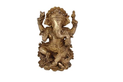 Arihant Craft� Hindu God Ganesha Idol Hand Craft Showpiece � 18.5 cm (Brass, Gold)