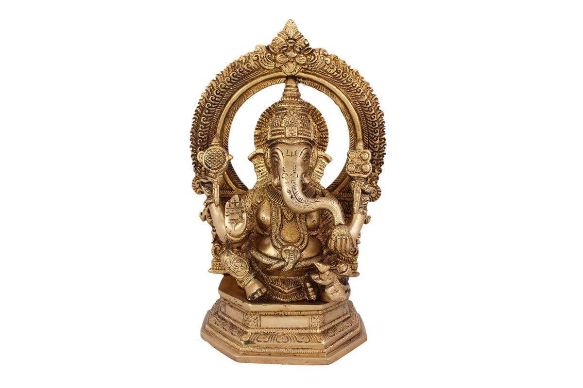 Arihant Craft� Hindu God Ganesha Idol Hand Craft Showpiece � 24.5 cm (Brass, Gold)