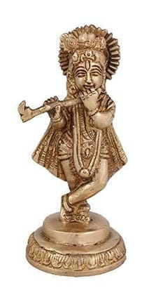 Arihant Craft� Hindu God Krishna Idol Hand Craft Showpiece � 14 cm (Brass, Gold)