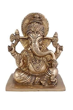 Arihant Craft� Hindu God Ganesha Idol Hand Craft Showpiece � 15.5 cm (Brass, Gold)