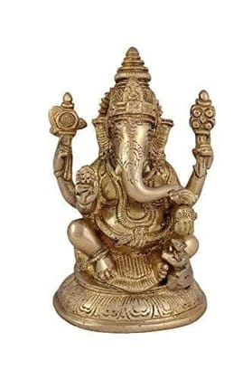 Arihant Craft� Hindu God Ganesha Idol Hand Craft Showpiece � 16 cm (Brass, Gold)