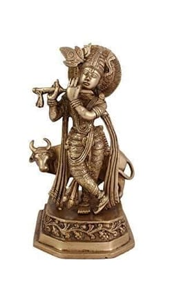 Arihant Craft� Hindu God Krishna Idol Hand Craft Showpiece � 25 cm (Brass, Gold)