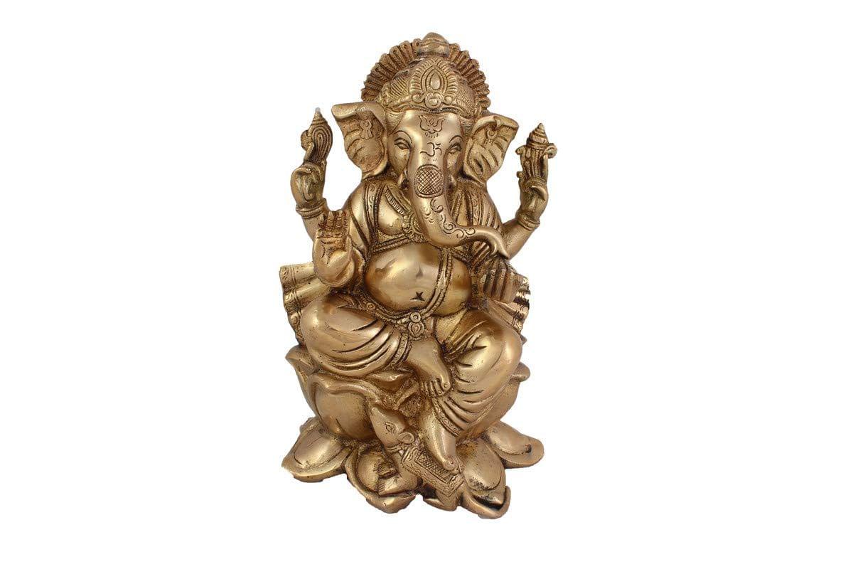 Arihant Craft� Hindu God Ganesha Idol Hand Craft Showpiece � 24.9 cm (Brass, Gold)