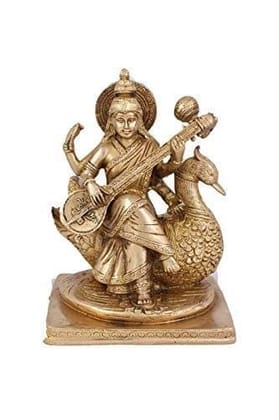 Arihant Craft� Hindu Goddess Saraswati Idol Hand Work Showpiece � 19.3 cm (Brass, Gold)