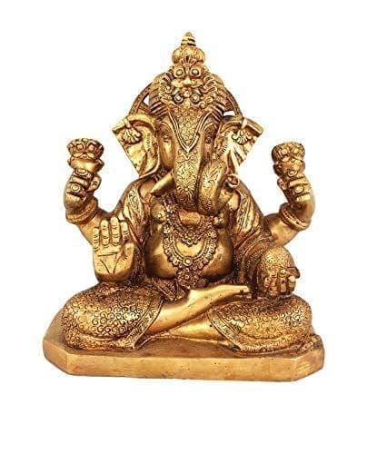 Arihant Craft� Hindu God Ganesha Idol Hand Craft Showpiece � 22.5 cm (Brass, Gold)