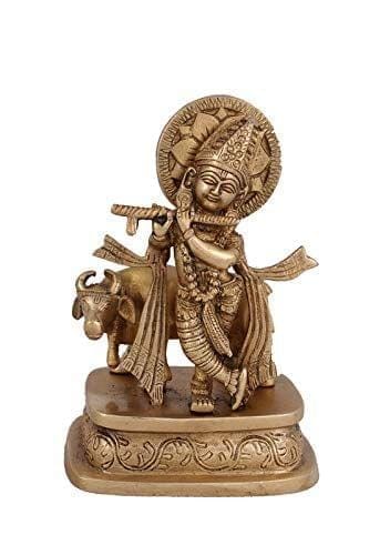 Arihant Craft� Hindu God Krishna Idol Hand Craft Showpiece � 16.5 cm (Brass, Gold)
