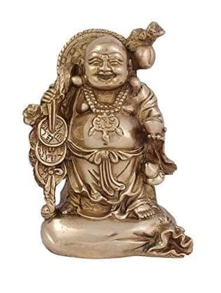 Arihant Craft� Ethnic Decor Laughing Buddha Idol Hand Work Showpiece � 21.5 cm (Brass, Gold)