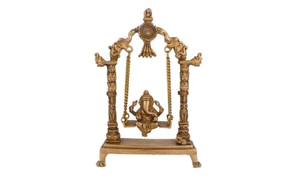 Arihant Craft� Hindu God Ganesha Idol Hand Craft Showpiece � 31.5 cm (Brass, Gold)