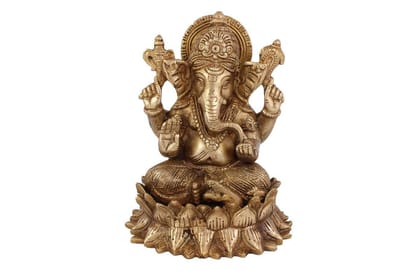 Arihant Craft� Hindu God Ganesha Idol Hand Craft Showpiece � 14 cm (Brass, Gold)