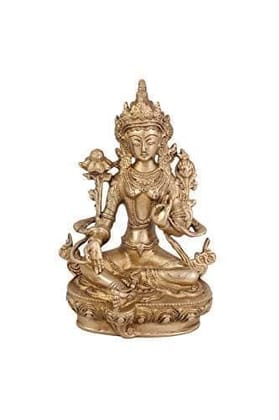 Arihant Craft� Ethnic Decor Goddess White Tara Statue Showpiece Hand Work � 20.5 cm (Brass, Gold)