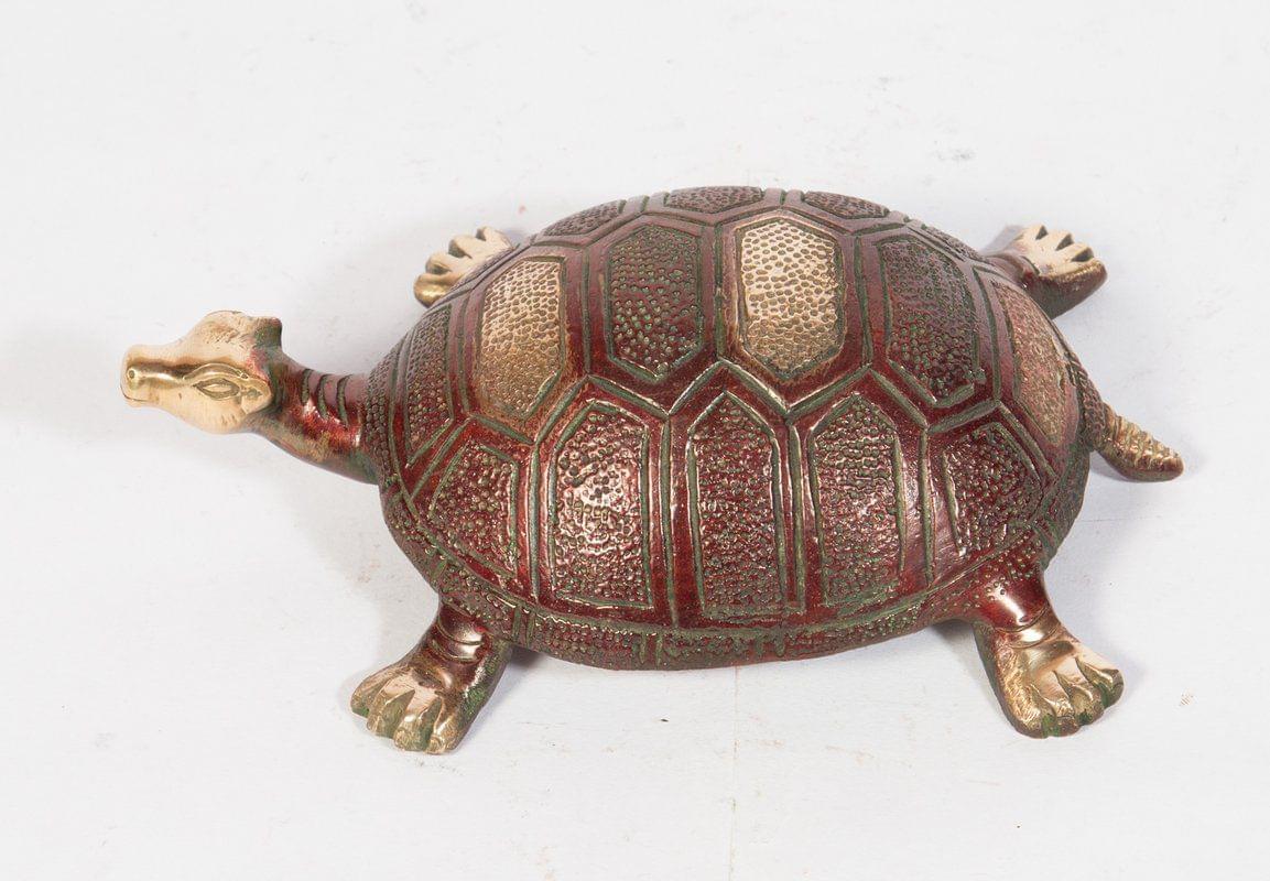 Arihant Craft� Ethnic Decor Turtle Idol Kachua Statue Sculpture Showpiece � 5 cm (Brass, Red, Green)