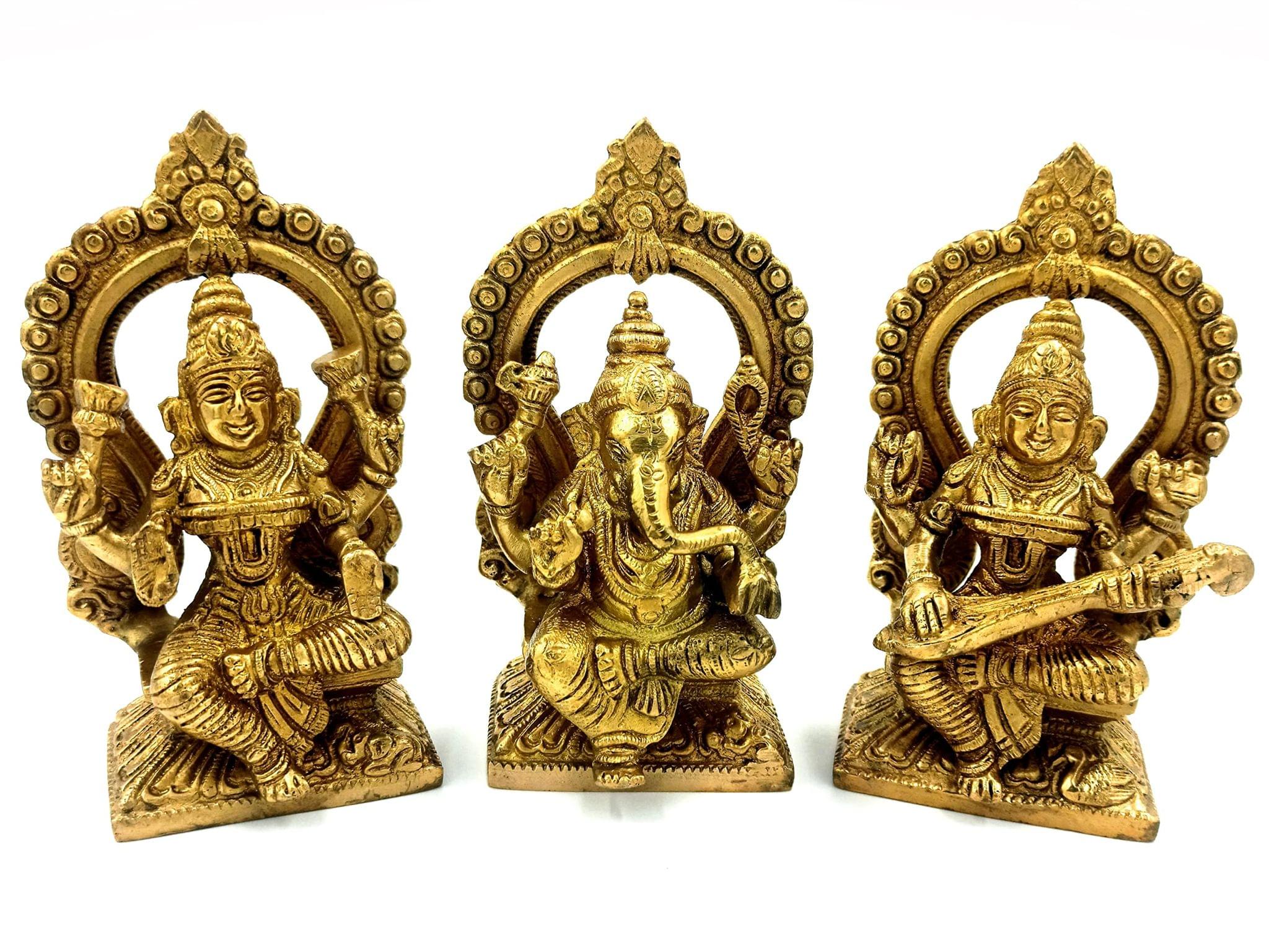 Arihant Craft� Hindu God Lakshmi Ganesha Saraswati Idol Statue Sculpture Hand Work Showpiece � 15 cm (Brass, Gold)