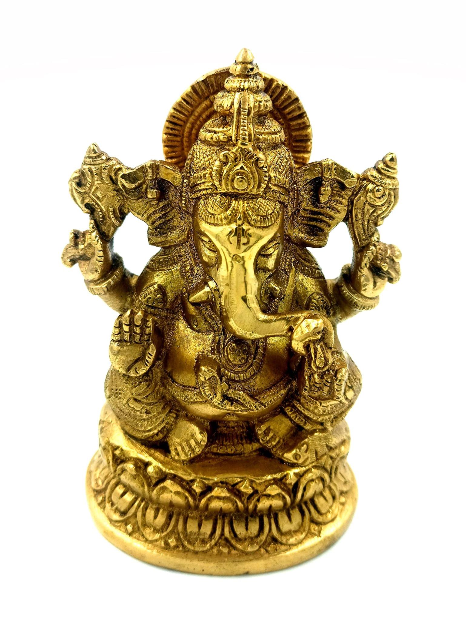 Arihant Craft� Hindu God Ganesha Idol Ganpati Statue Sculpture Hand Craft Showpiece � 13 cm (Brass, Gold)